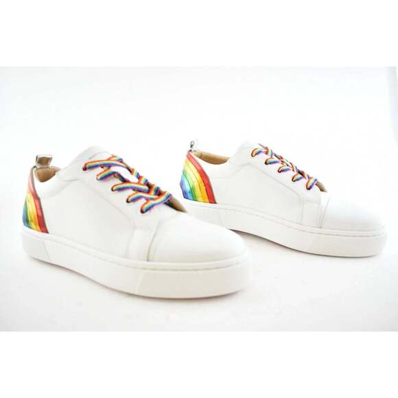 Christian Louboutin Arkenspeed Flat White Rainbow Lace Up Tie Low Top Sneaker 40 - Picture 4 of 12